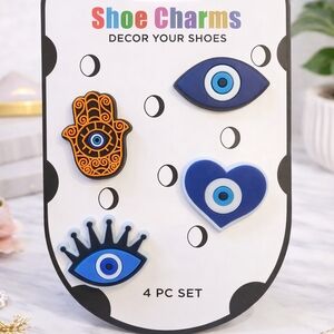 Evil Eye Shoe Charms Set (4pc) | Hamsa Hand & Heart Croc Charms | Blue Aesthetic